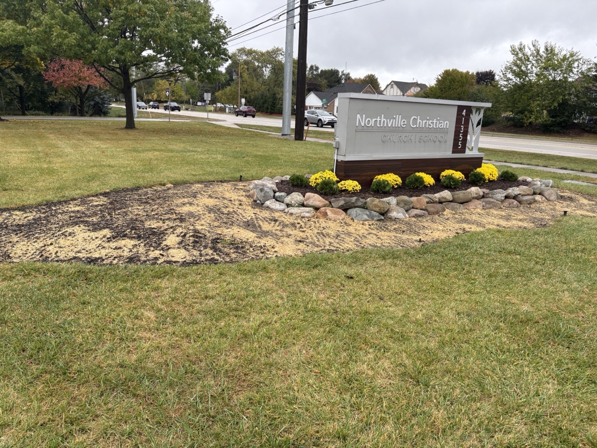 Topsoil and grass seeding project on commercial lot
